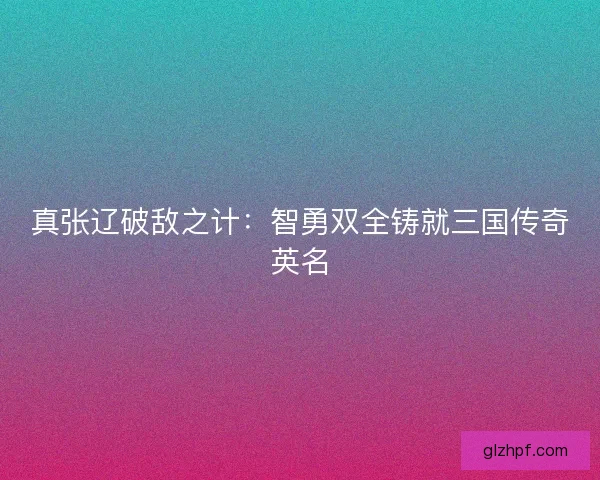 真张辽破敌之计:智勇双全铸就三国传奇英名 真张辽破敌之计:智勇双全铸就三国传奇英名